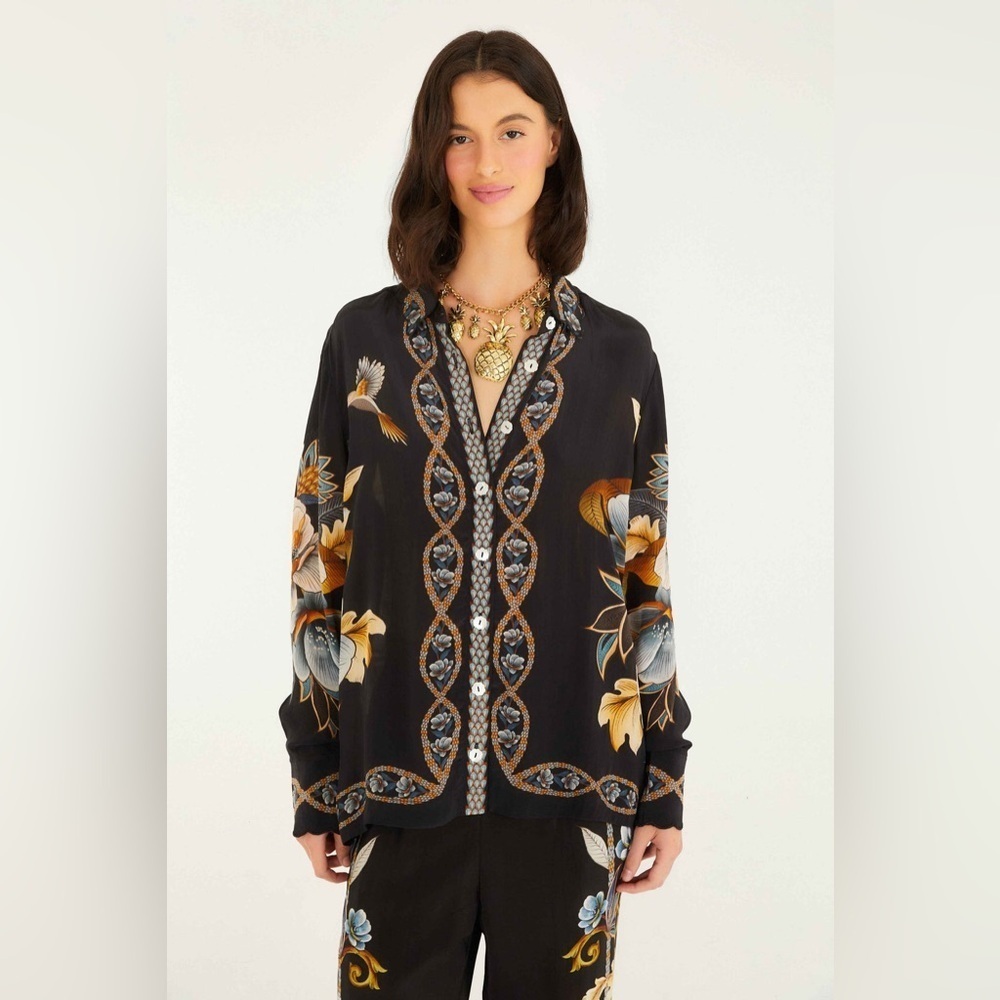 Farm Rio: Black Floral Snake Pajama Shirt